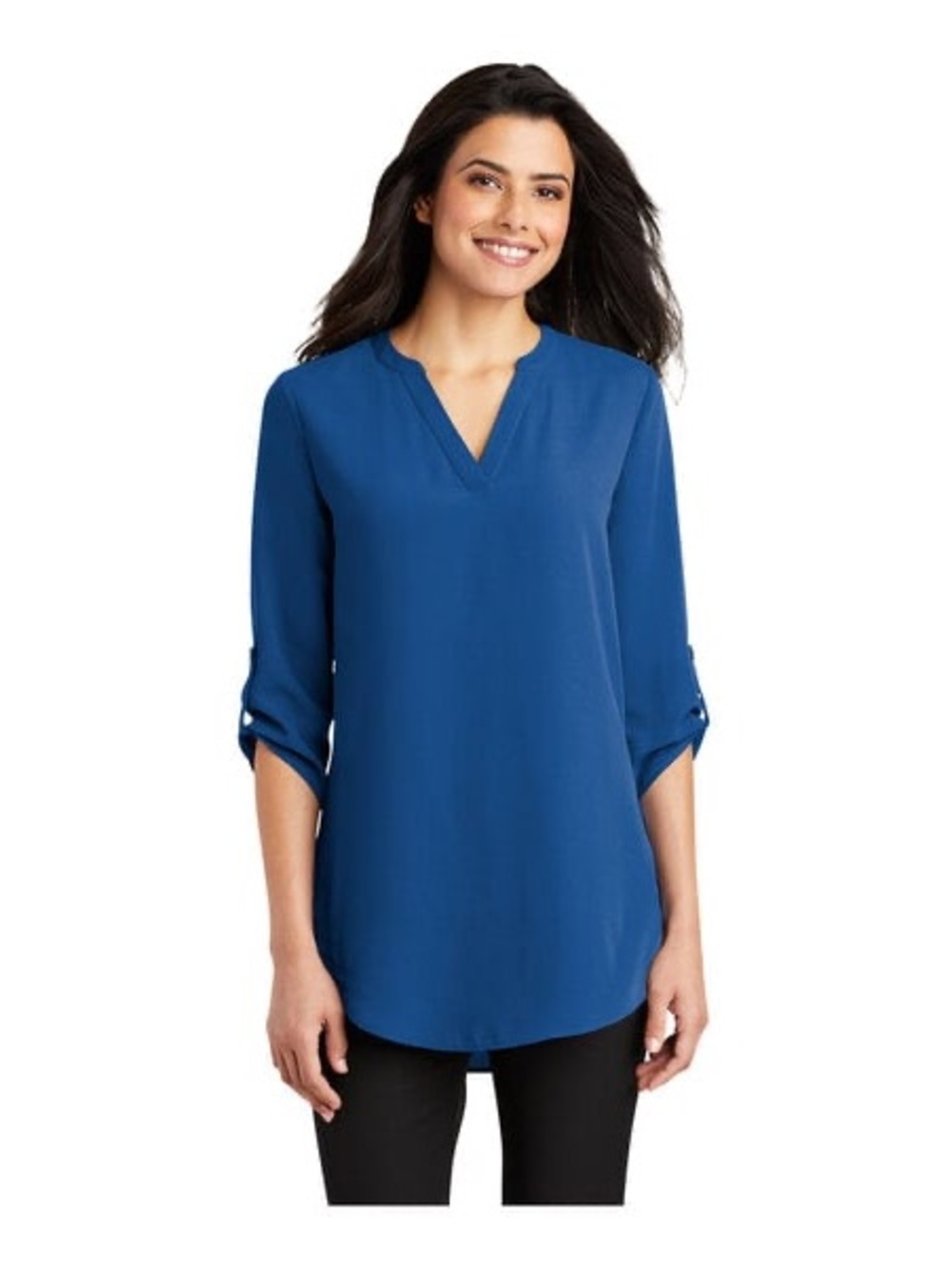 T.J.Maxx Cobalt Blue V-Neck Roll-Tab Blouse